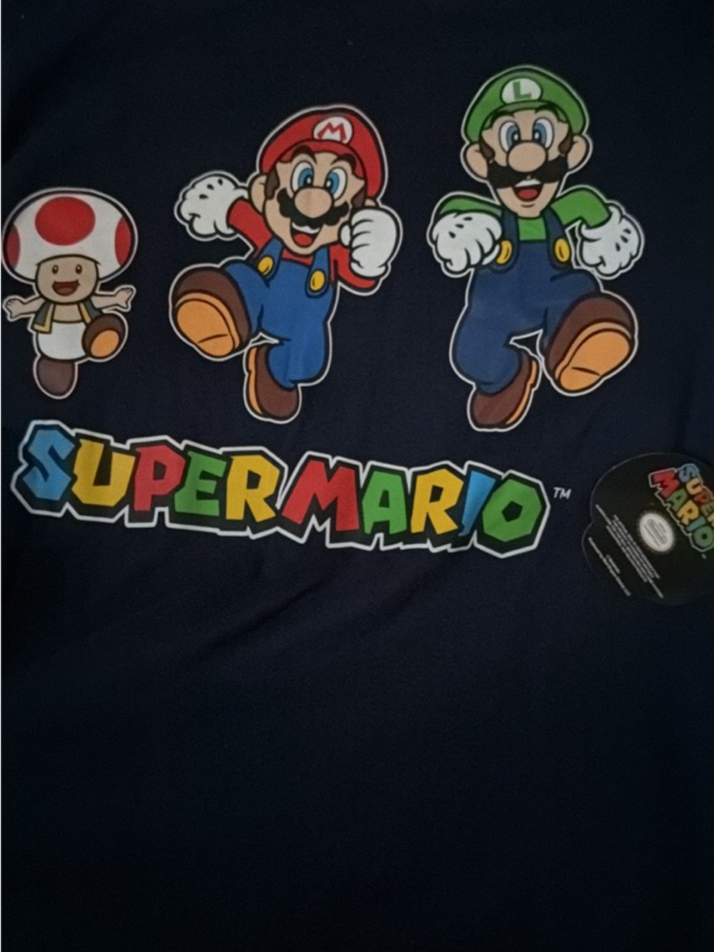 Nintendo Super Mario Navy Blue Shirt with Mario, Luigi & Toad Graphics